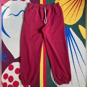 Burgundy and red cotton sweatpants with drawstring waist
